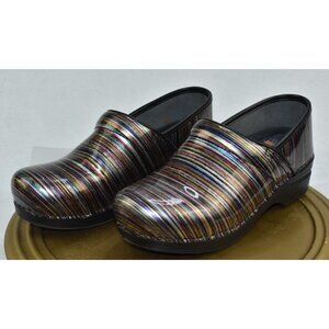 Dansko XP Women's Clogs Size 38 US 8 Patent Leather Stripe Rainbow Multicolor